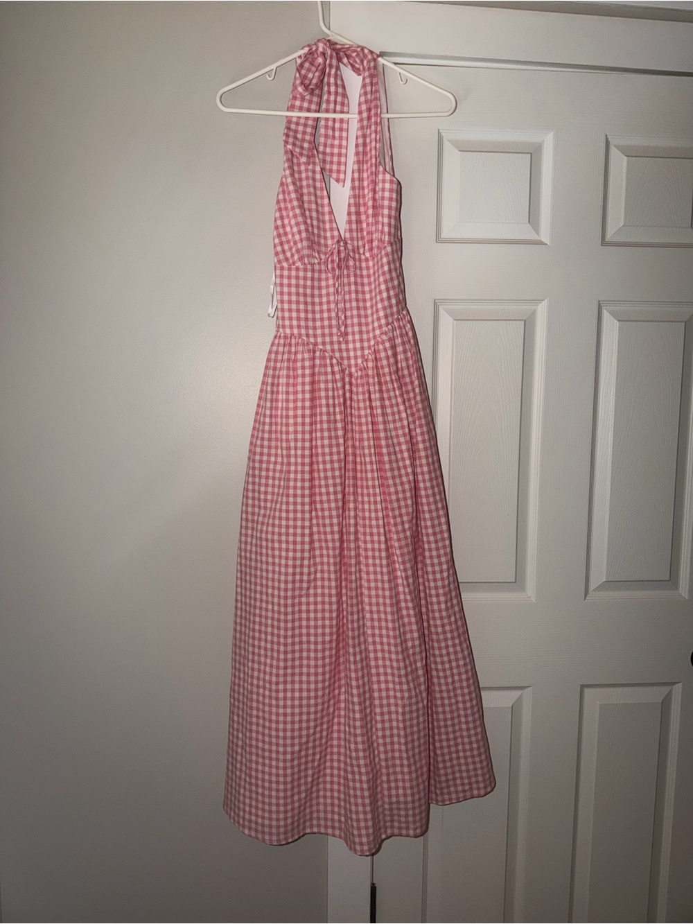 Halter Midi Dress in Pink Gingham